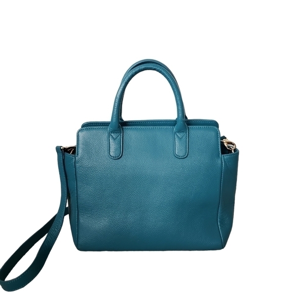 Onna Ehrlich Leather Satchel Bag Gold Details Jewel Teal Tone Like New - Picture 3 of 15